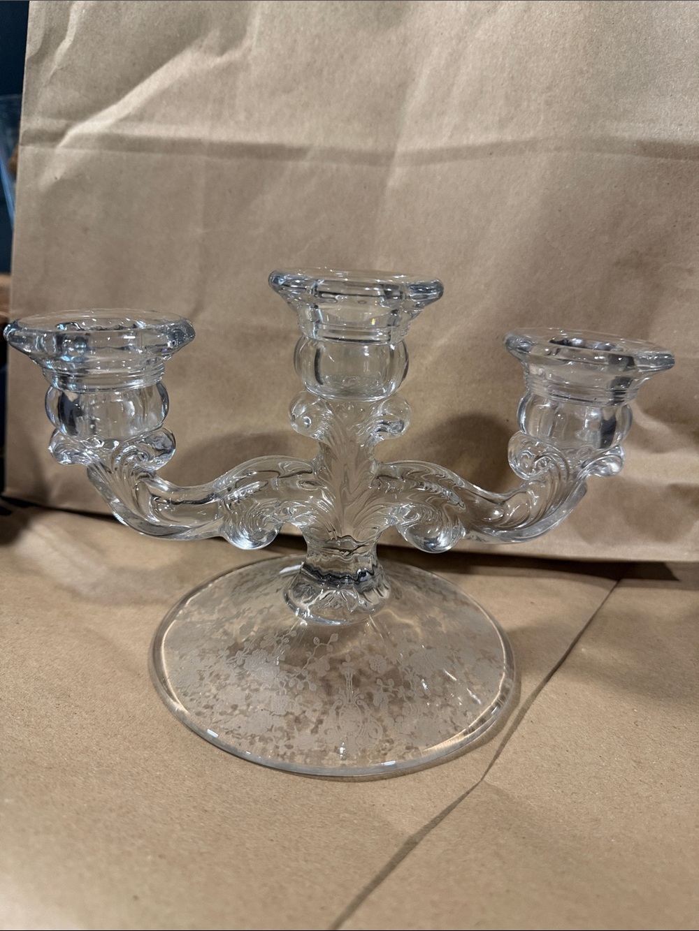 Clear Glass 3-Arm Candelabra Candle Holder